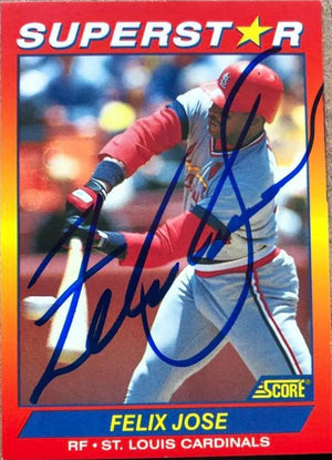 Felix Jose Signed 1992 Score 100 Superstars Baseball Card - St Louis Cardinals