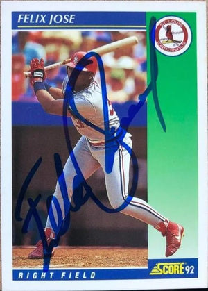 Felix Jose Signed 1992 Score Baseball Card - St Louis Cardinals