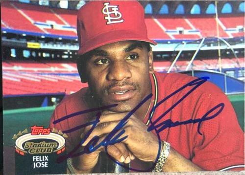 Felix Jose Signed 1992 Topps Stadium Club Baseball Card - St Louis Cardinals - PastPros