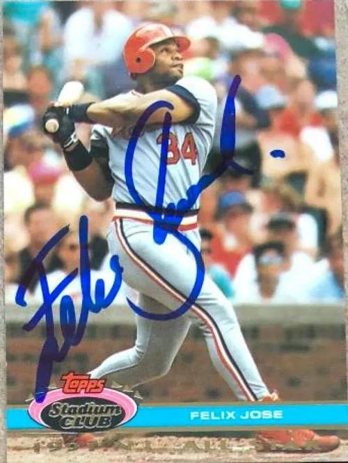 Felix Jose Signed 1992 Topps Stadium Club Dome Baseball Card - St Louis Cardinals