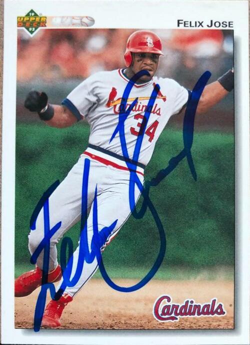 Felix Jose Signed 1992 Upper Deck Baseball Card - St Louis Cardinals - PastPros