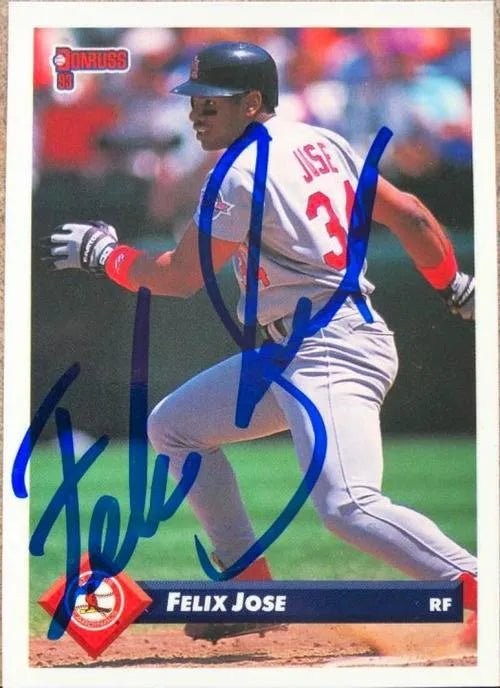 Felix Jose Signed 1993 Donruss Baseball Card - St Louis Cardinals