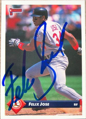 Felix Jose Signed 1993 Donruss Baseball Card - St Louis Cardinals - PastPros