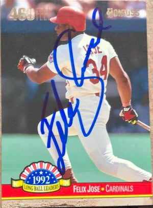 Felix Jose Signed 1993 Donruss Long Ball Leaders Baseball Card - St Louis Cardinals - PastPros