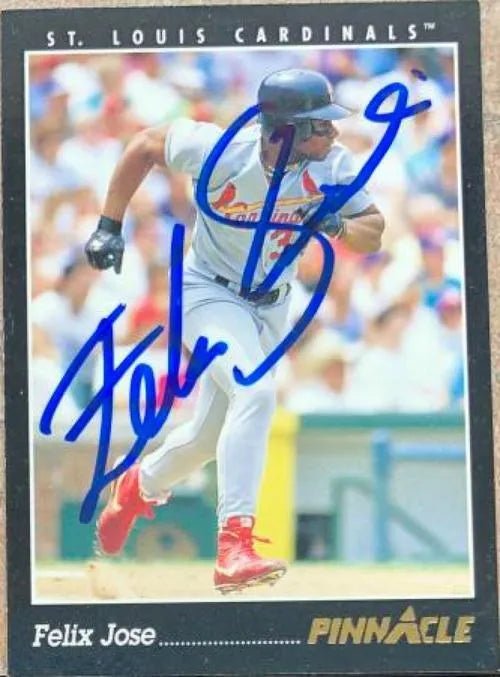 Felix Jose Signed 1993 Pinnacle Baseball Card - St Louis Cardinals