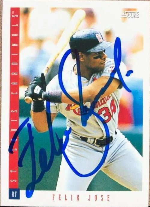Felix Jose Signed 1993 Score Baseball Card - St Louis Cardinals
