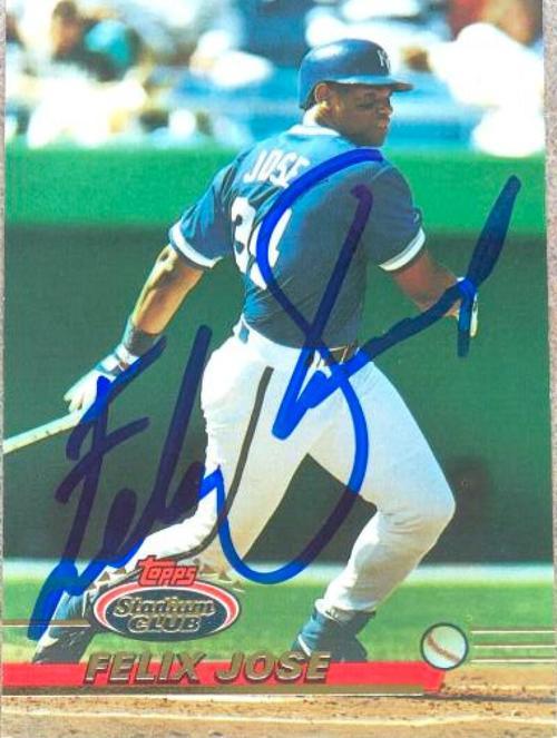 Felix Jose Signed 1993 Topps Stadium Club Baseball Card - Kansas City Royals - PastPros