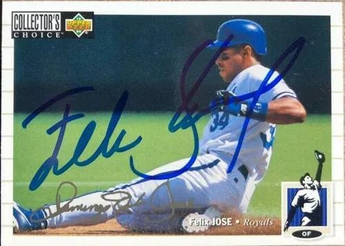 Felix Jose Signed 1994 Collector's Choice Silver Signature Baseball Card - Kansas City Royals
