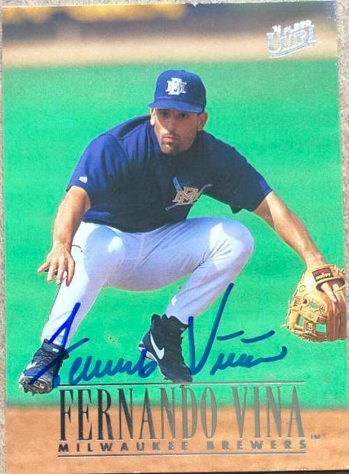 Fernando Vina Signed 1996 Fleer Ultra Baseball Card - Milwaukee Brewers - PastPros