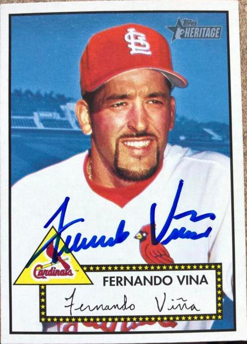 Fernando Vina Signed 2001 Topps Heritage Baseball Card - St Louis Cardinals - PastPros