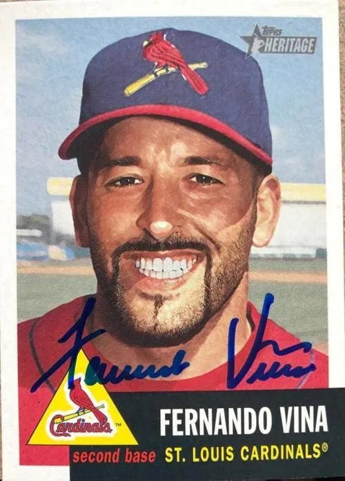 Fernando Vina Signed 2002 Topps Heritage Baseball Card - St Louis Cardinals