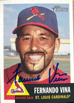 Fernando Vina Signed 2002 Topps Heritage Baseball Card - St Louis Cardinals