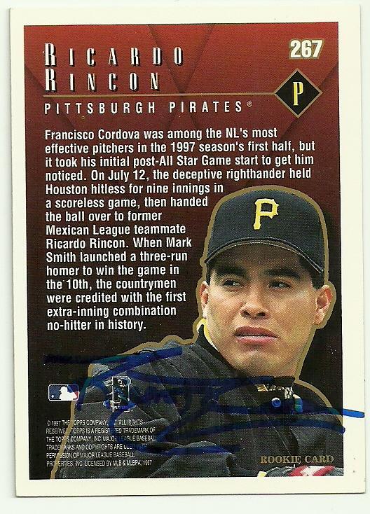 Francisco Cordova/Ricardo Rincon Dual Signed 1998 Topps Baseball Card - Pittsburgh Pirates - PastPros