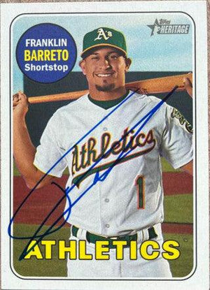 Franklin Barreto Signed 2018 Topps Heritage Baseball Card - Oakland A's - PastPros