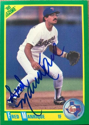 Fred Manrique Signed 1990 Score Baseball Card - Texas Rangers