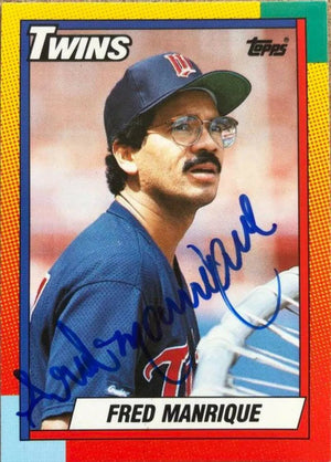 Fred Manrique Signed 1990 Topps Traded Baseball Card - Minnesota Twins