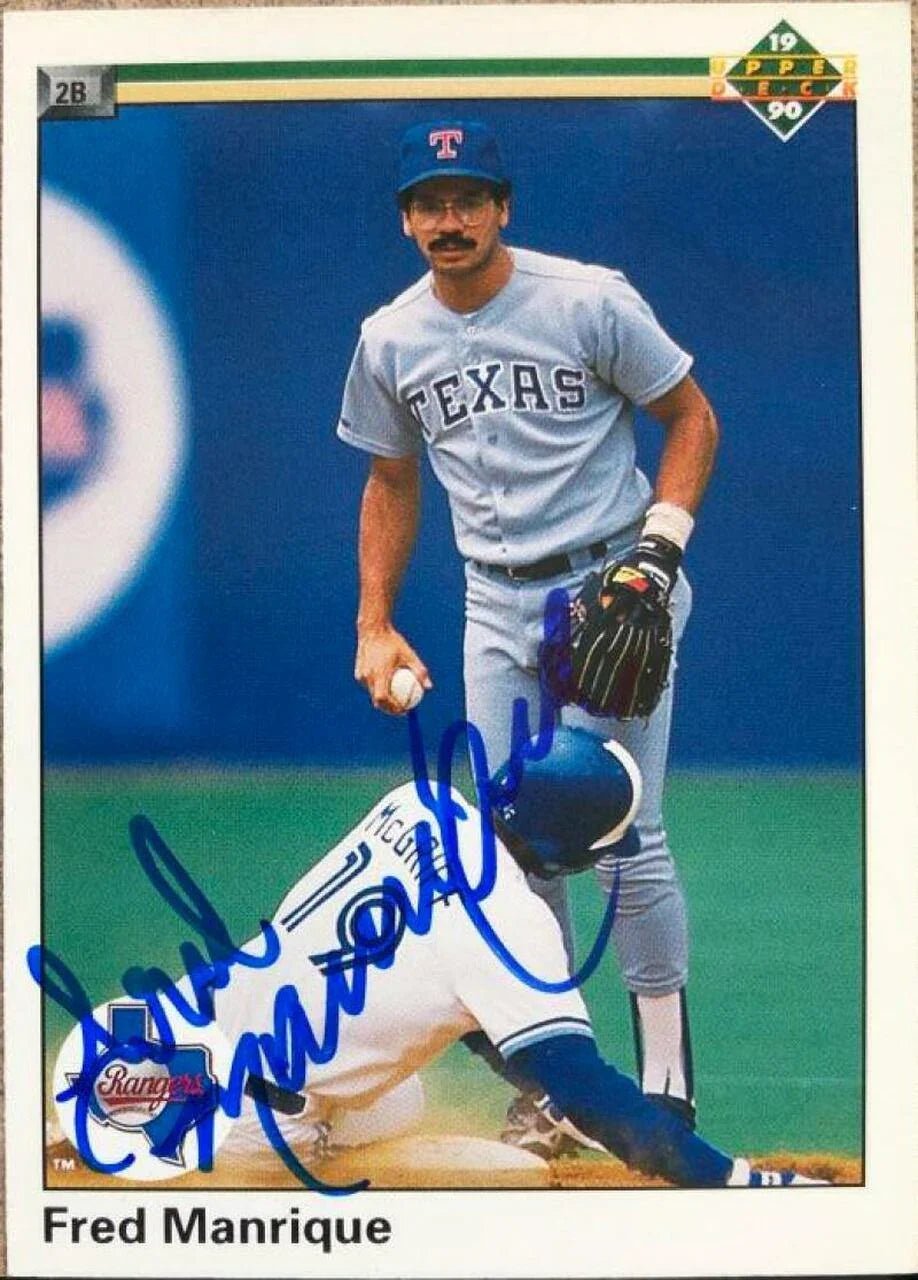 Fred Manrique Signed 1990 Upper Deck Baseball Card - Texas Rangers