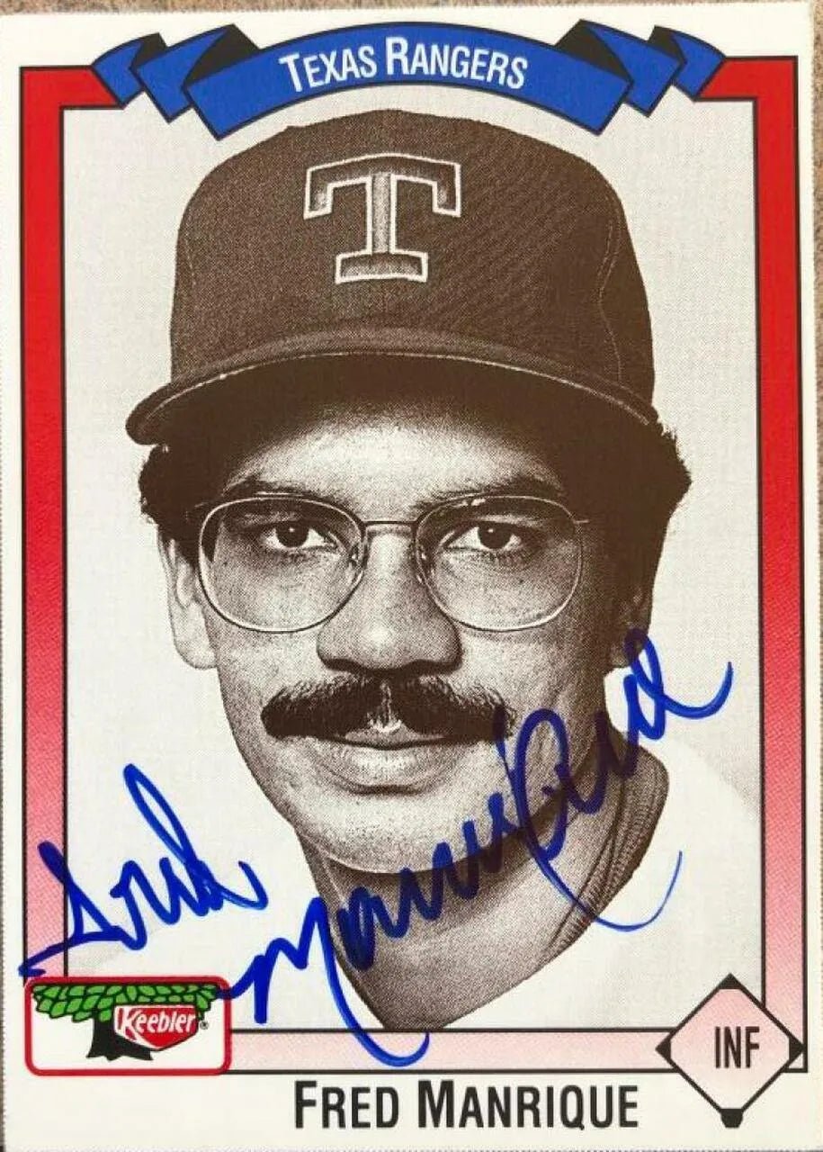 Fred Manrique Signed 1993 Keebler Baseball Card - Texas Rangers