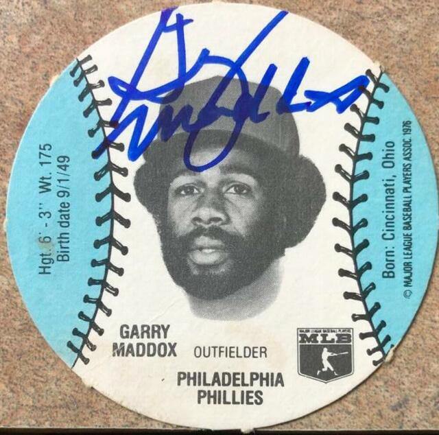 Garry Maddox Signed 1977 Burger Chef Fun Meal Discs Baseball Card - Philadelphia Phillies - PastPros
