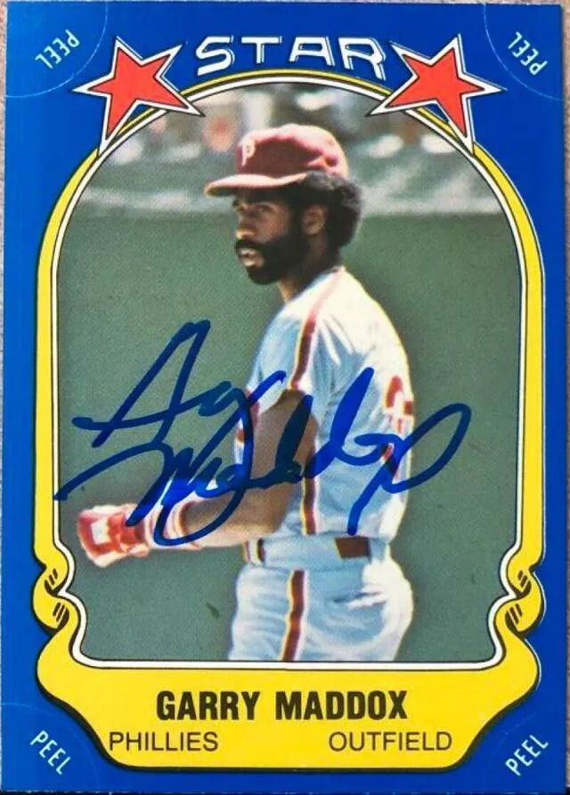 Garry Maddox Signed 1981 Fleer Star Stickers Baseball Card - Philadelphia Phillies