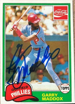 Garry Maddox Signed 1981 Topps Coca-Cola Baseball Card - Philadelphia Phillies