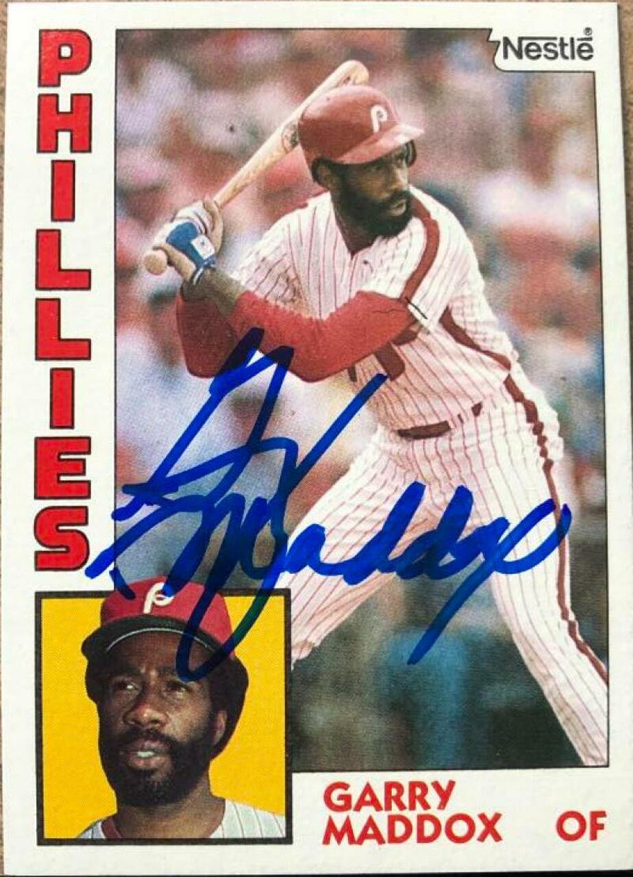 Garry Maddox Signed 1984 Nestle Baseball Card - Philadelphia Phillies - PastPros