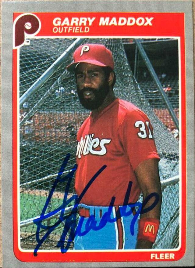 Garry Maddox Signed 1985 Fleer Baseball Card - Philadelphia Phillies - PastPros