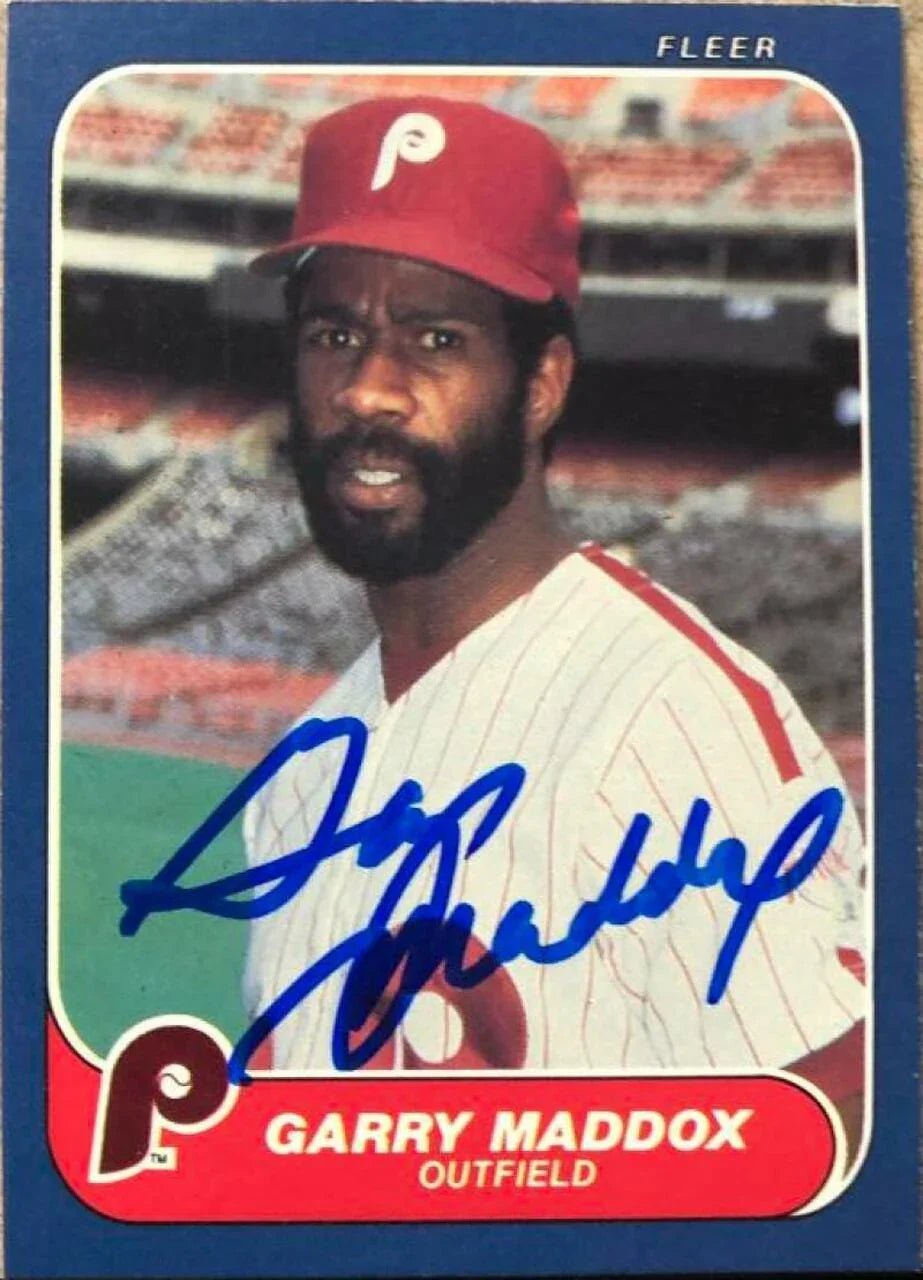 Garry Maddox Signed 1986 Fleer Baseball Card - Philadelphia Phillies