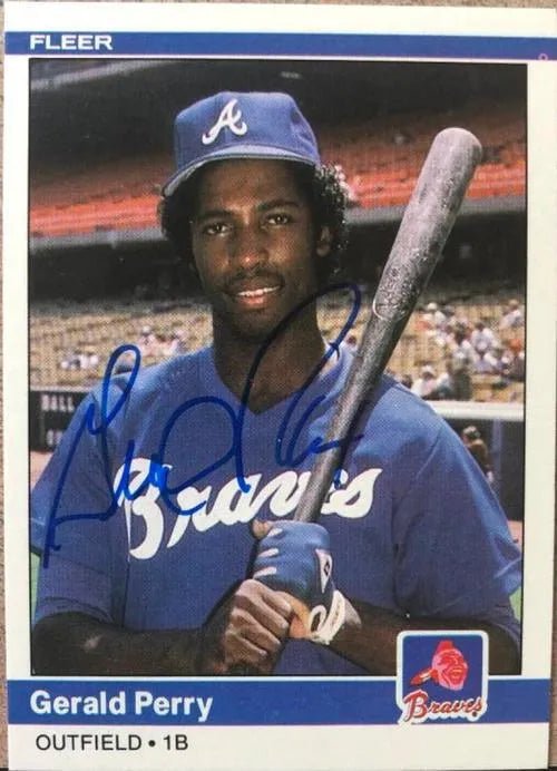 Gerald Perry Signed 1984 Fleer Baseball Card - Atlanta Braves