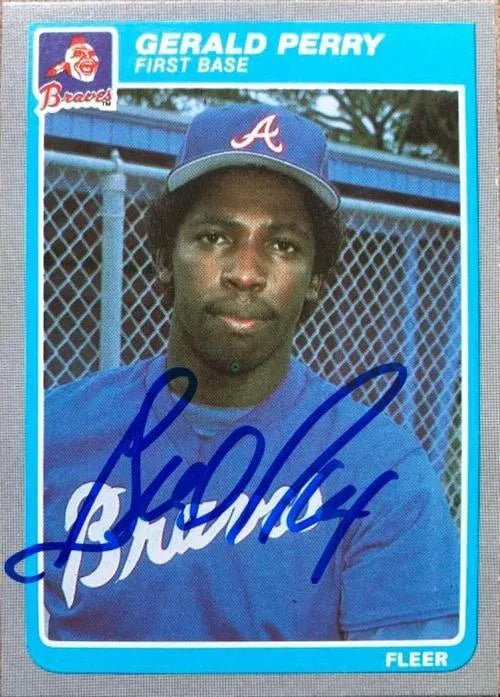Gerald Perry Signed 1985 Fleer Baseball Card - Atlanta Braves