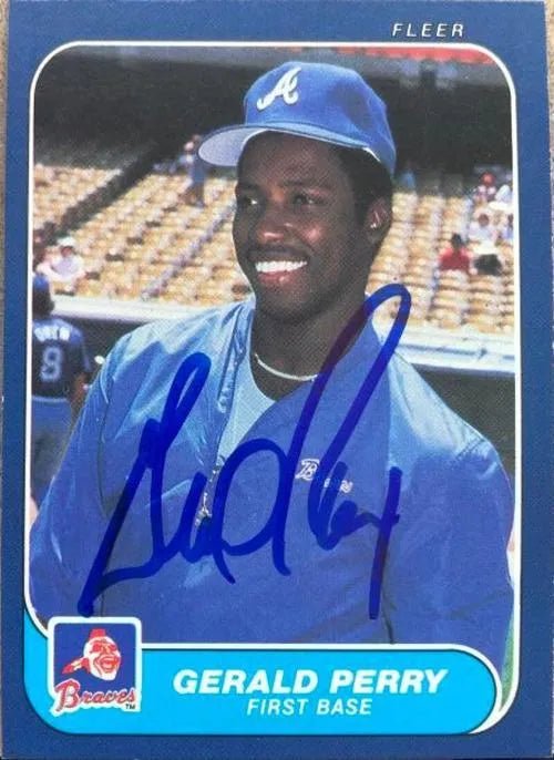 Gerald Perry Signed 1986 Fleer Baseball Card - Atlanta Braves