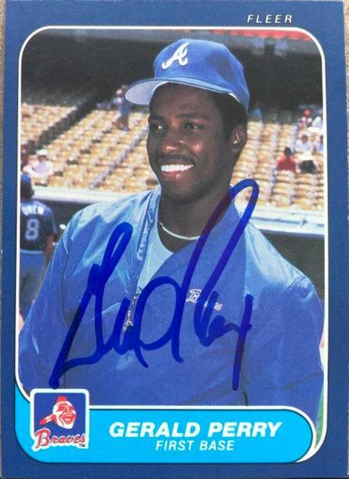 Gerald Perry Signed 1986 Fleer Baseball Card - Atlanta Braves - PastPros