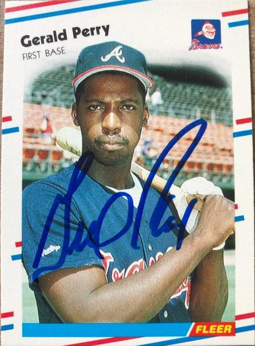 Gerald Perry Signed 1988 Fleer Baseball Card - Atlanta Braves - PastPros