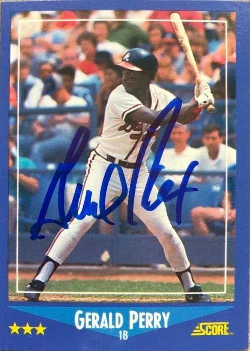 Gerald Perry Signed 1988 Score Baseball Card - Atlanta Braves