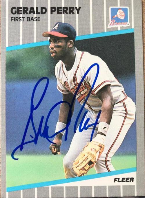 Gerald Perry Signed 1989 Fleer Baseball Card - Atlanta Braves - PastPros