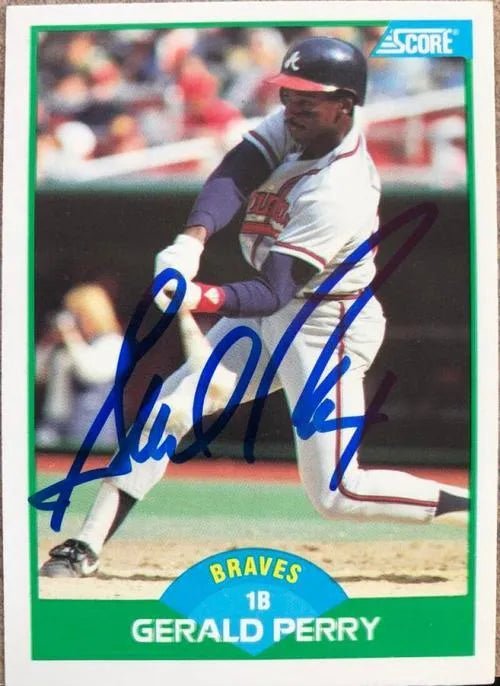 Gerald Perry Signed 1989 Score Baseball Card - Atlanta Braves