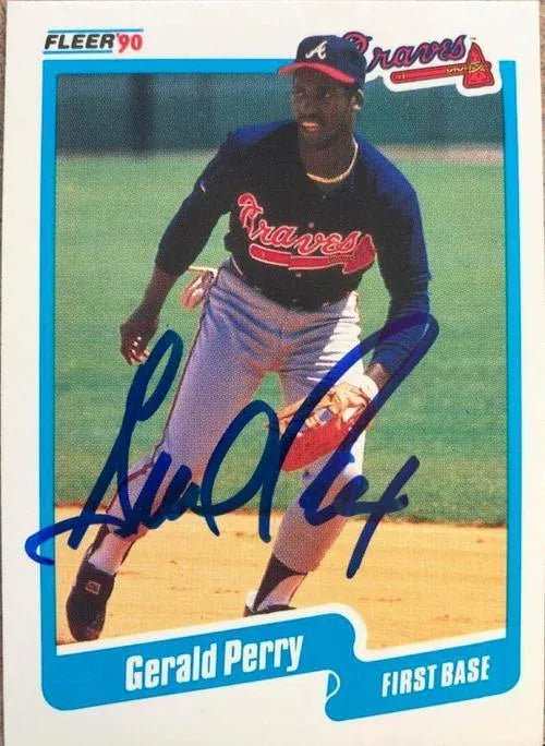 Gerald Perry Signed 1990 Fleer Baseball Card - Atlanta Braves