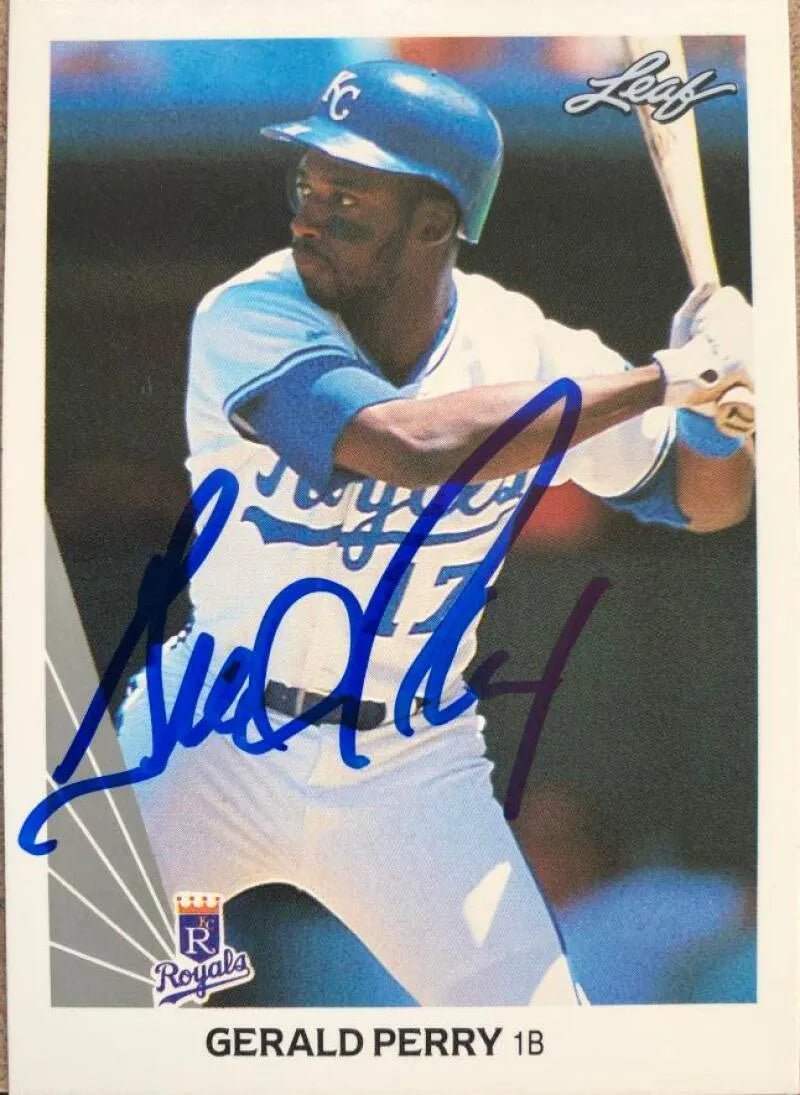 Gerald Perry Signed 1990 Leaf Baseball Card - Kansas City Royals - PastPros