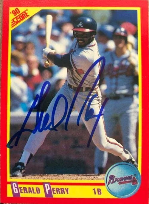Gerald Perry Signed 1990 Score Baseball Card - Atlanta Braves