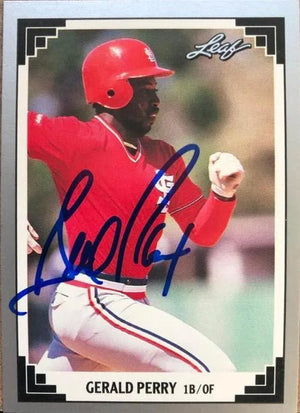 Gerald Perry Signed 1991 Leaf Baseball Card - St Louis Cardinals