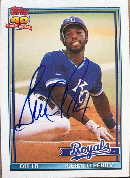 Gerald Perry Signed 1991 Topps Baseball Card - Kansas City Royals - PastPros