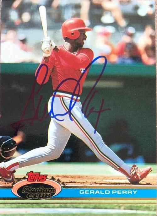 Gerald Perry Signed 1991 Topps Stadium Baseball Card - St Louis Cardinals - PastPros