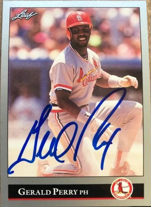 Gerald Perry Signed 1992 Leaf Baseball Card - St Louis Cardinals