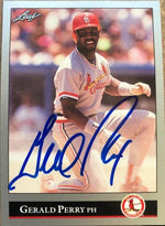Gerald Perry Signed 1992 Leaf Baseball Card - St Louis Cardinals - PastPros