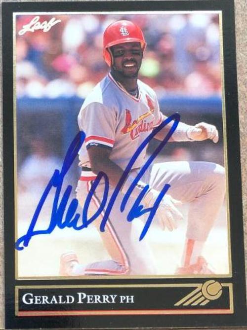 Gerald Perry Signed 1992 Leaf Gold Baseball Card - St Louis Cardinals - PastPros