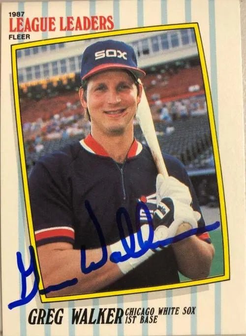Greg Walker Signed 1987 Fleer League Leaders Baseball Card - Chicago White Sox