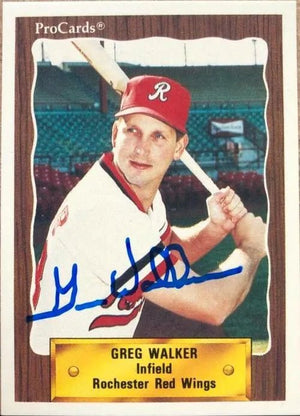 Greg Walker Signed 1990 Pro Cards Baseball Card - Rochester Red Wings