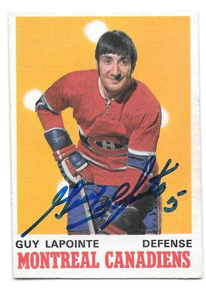 Guy Lapointe Signed 1970-71 OPC O-Pee-Chee Hockey Card - Montreal Canadiens (RC) - PastPros