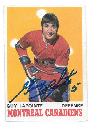 Guy Lapointe Signed 1970-71 OPC O-Pee-Chee Hockey Card - Montreal Canadiens (RC) - PastPros