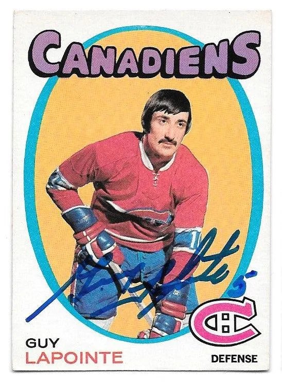 Guy Lapointe Signed 1971-72 OPC O-Pee-Chee Hockey Card - Montreal Canadiens